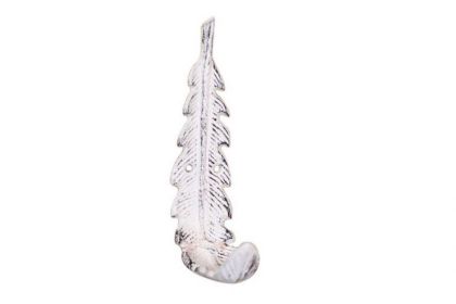 Whitewashed Cast Iron Decorative Feather Hook 6""