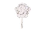 Whitewashed Cast Iron Decorative Rose Hook 7""