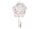 Whitewashed Cast Iron Decorative Rose Hook 7""