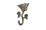 Rustic Gold Cast Iron Butterfly With Flowers Hook 5""