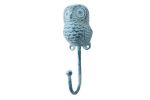 Rustic Dark Blue Whitewashed Cast Iron Decorative Owl Hook 6""