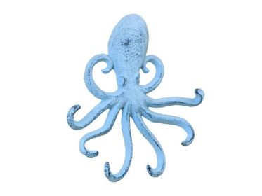 Rustic Dark Blue Whitewashed Cast Iron Wall Mounted Decorative Octopus Hooks 7&quot;