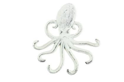 Rustic Whitewashed Cast Iron Wall Mounted Decorative Octopus Hooks 7""