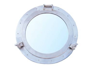 Brushed Nickel Deluxe Class Decorative Ship Porthole Mirror 24""