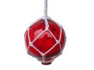 Red Japanese Glass Ball Fishing Float With White Netting Decoration 4""