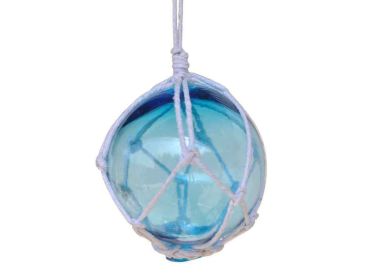 Light Blue Japanese Glass Ball Fishing Float With White Netting Decoration 3""