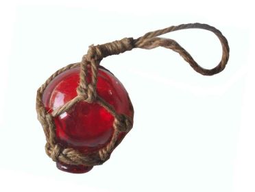 Red Japanese Glass Ball Fishing Float With Brown Netting Decoration 2""