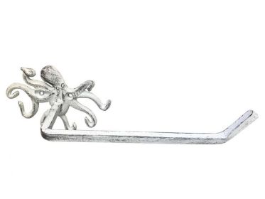 Whitewashed Cast Iron Octopus Toilet Paper Holder 11""