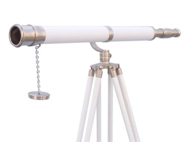 Floor Standing Brushed Nickel With White Leather Galileo Telescope 65""