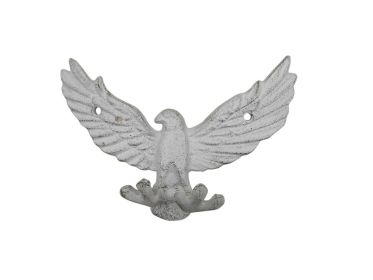 Whitewashed Cast Iron Flying Eagle Decorative Metal Talons Wall Hooks 6""