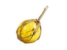 Yellow Japanese Glass Ball Fishing Float With Brown Netting Decoration 12""