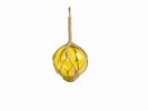 Yellow Japanese Glass Ball Fishing Float With Brown Netting Decoration 6""