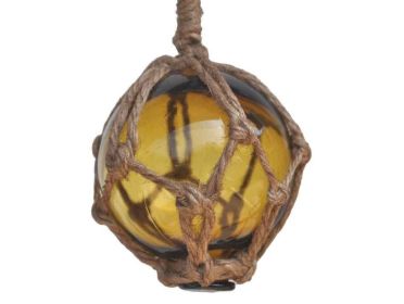 Amber Japanese Glass Ball Fishing Float With Brown Netting Decoration 3""