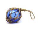 Blue Japanese Glass Ball Fishing Float With Brown Netting Decoration 3""