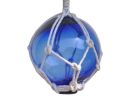 Blue Japanese Glass Ball Fishing Float With White Netting Decoration 3""