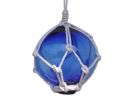 Blue Japanese Glass Ball Fishing Float With White Netting Decoration 3""