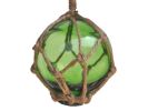 Green Japanese Glass Ball Fishing Float With Brown Netting Decoration 3""