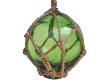 Green Japanese Glass Ball Fishing Float With Brown Netting Decoration 3""