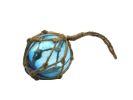 Light Blue Japanese Glass Ball Fishing Float With Brown Netting Decoration 3""