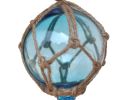 Light Blue Japanese Glass Ball Fishing Float With Brown Netting Decoration 3""