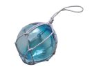 Light Blue Japanese Glass Ball With White Netting Christmas Ornament 3""