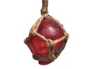 Red Japanese Glass Ball Fishing Float With Brown Netting Decoration 2""