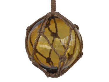 Amber Japanese Glass Ball Fishing Float With Brown Netting Decoration 6""