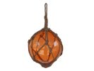 Orange Japanese Glass Ball Fishing Float With Brown Netting Decoration 6""