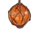 Orange Japanese Glass Ball Fishing Float With Brown Netting Decoration 6""