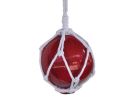 Red Japanese Glass Ball Fishing Float With White Netting Decoration 6""