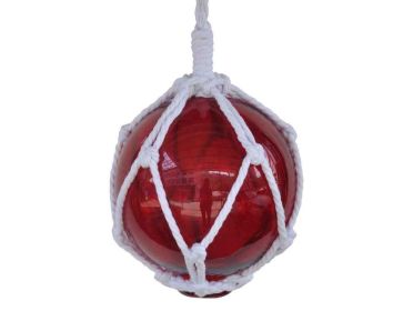 Red Japanese Glass Ball Fishing Float With White Netting Decoration 6""