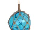 Light Blue Japanese Glass Ball Fishing Float With Brown Netting Decoration 12""