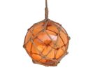 Orange Japanese Glass Ball Fishing Float With Brown Netting Decoration 12""