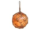 Orange Japanese Glass Ball Fishing Float With Brown Netting Decoration 12""