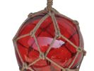 Red Japanese Glass Ball Fishing Float With Brown Netting Decoration 12""