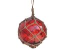 Red Japanese Glass Ball Fishing Float With Brown Netting Decoration 12""