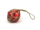 Red Japanese Glass Ball Fishing Float With Brown Netting Decoration 3""