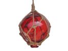 Red Japanese Glass Ball Fishing Float With Brown Netting Decoration 3""