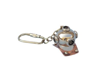 Solid Brass/Copper Diving Helmet Key Chain 5""