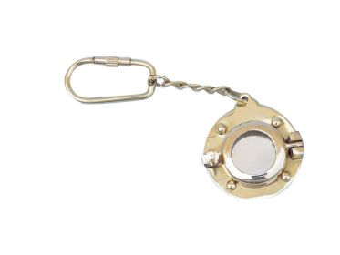 Solid Brass Porthole Mirror Key Chain 5""