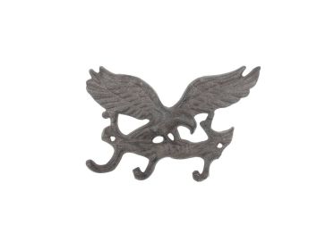 Cast Iron Flying Eagle Landing on a Tree Branch Decorative Metal Wall Hooks 7.5""