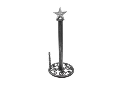 Rustic Silver Cast Iron Texas Star Bathroom Extra Toilet Paper Stand 16""