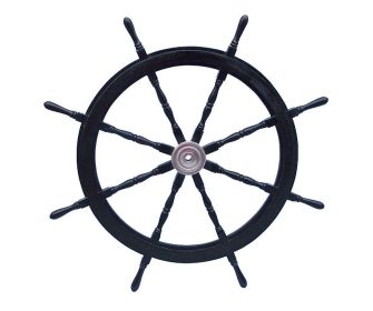 Deluxe Class Wood and Chrome Decorative Pirate Ship Steering Wheel 48""