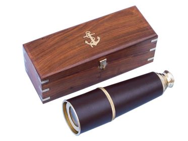 Deluxe Class Admiral's Brass - Leather Spyglass Telescope 27"" w/ Rosewood Box