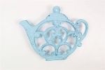 Rustic Dark Blue Whitewashed Cast Iron Round Teapot Trivet 8""