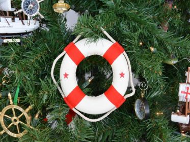 White Lifering with Red Bands Christmas Tree Ornament 6""