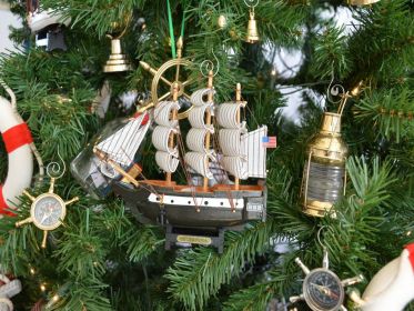 Wooden USS Constitution Model Ship Christmas Tree Ornament