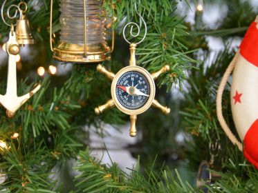 Brass Ship's Wheel Compass Christmas Tree Ornament