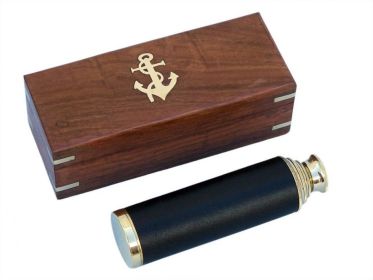 Deluxe Class Captain's Brass - Leather Spyglass Telescope 15"" w/ Rosewood Box