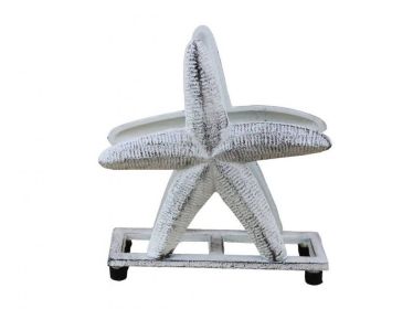 Rustic Whitewashed Cast Iron Starfish Napkin Holder 6""